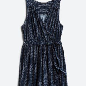 LOVEAPPELLA Darielle Faux Wrap Ruffle Hem Dress  3X | Navy